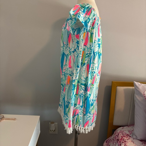 Lilly Pulitzer Marble Beach And Bae Sunglow Sailboat Off Shoulder Dress Size L - Picture 4 of 6